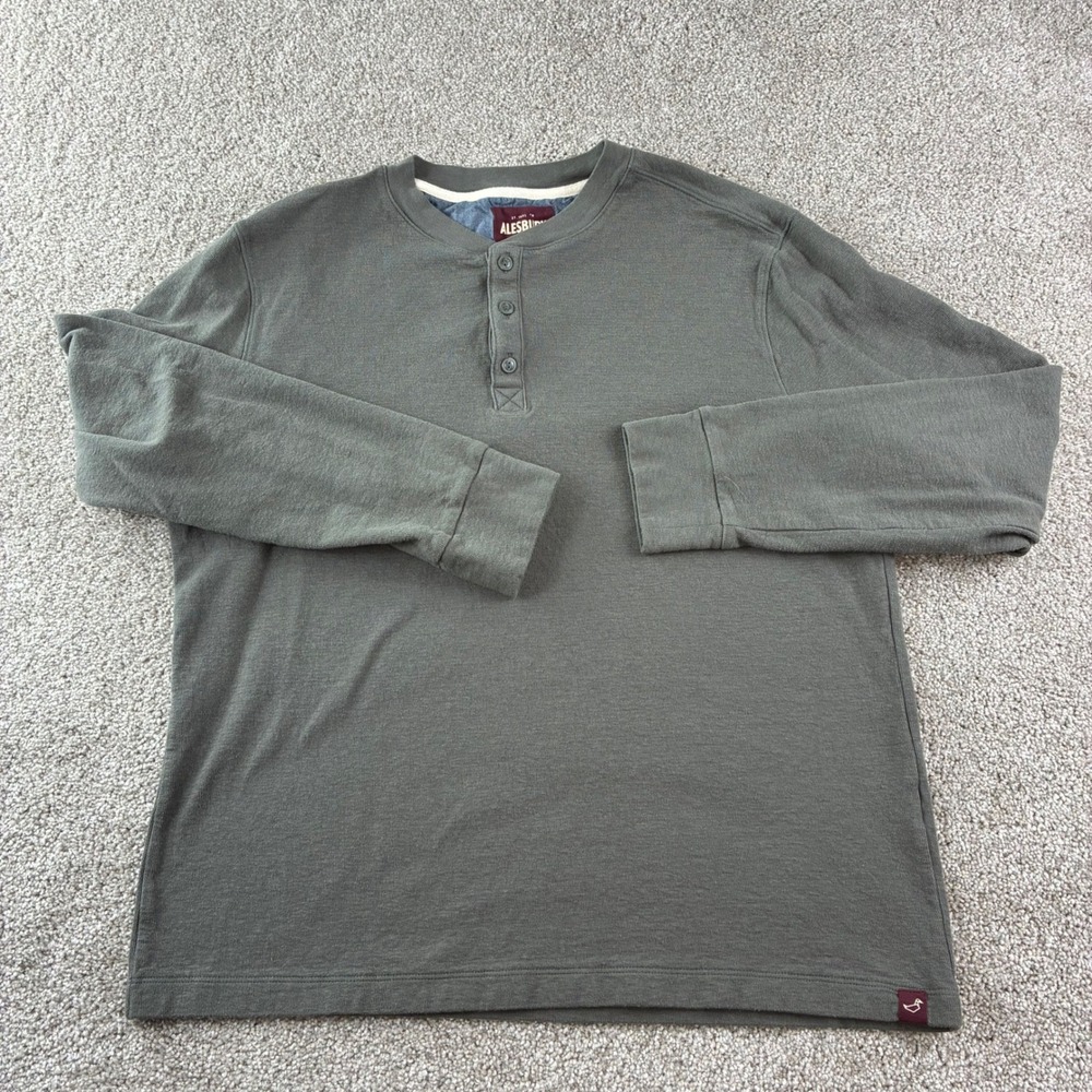 Alesbury Henley Shirt Mens XL Olive Gray Long Sleeve Waffle Knit Cotton Casual